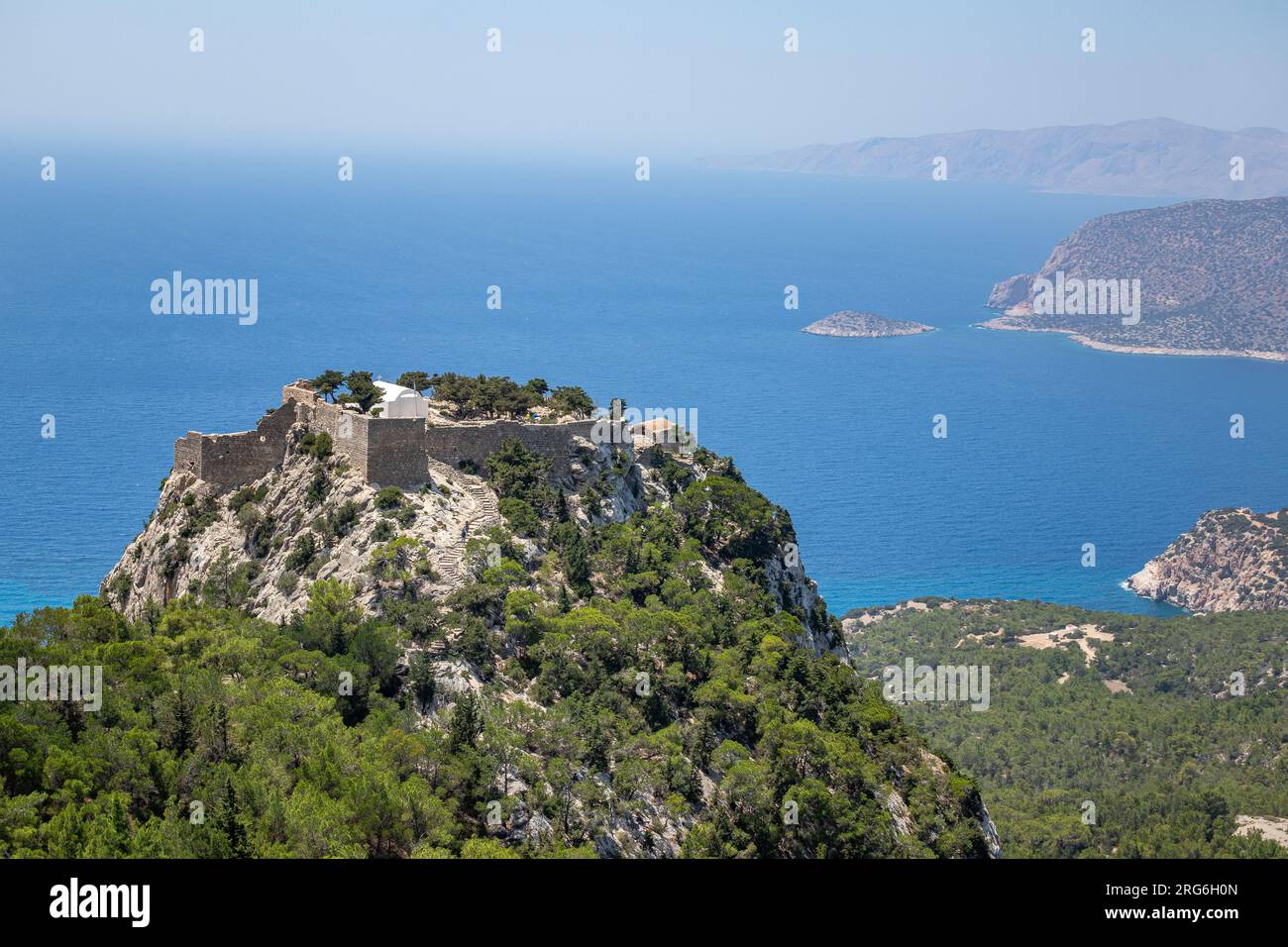 The ruins of the Venetian castle built in 1480 at Monolithos in Rhodes, Greece Stock Photo