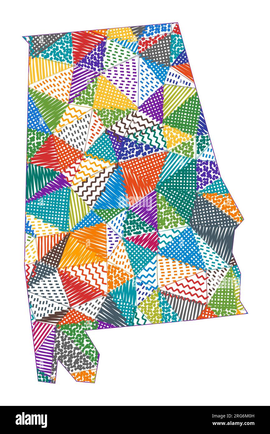 Kid style map of Alabama. Hand drawn polygons in the shape of Alabama ...