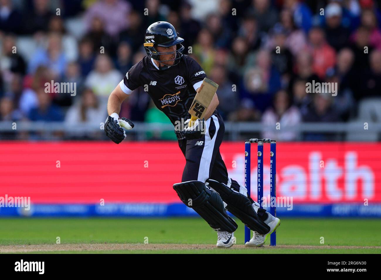 Laurie Evans of Manchester Originals in batting action during The Hundred match Manchester Originals vs Birmingham Phoenix at Old Trafford, Manchester, United Kingdom, 7th August 2023  (Photo by Conor Molloy/News Images) Stock Photo