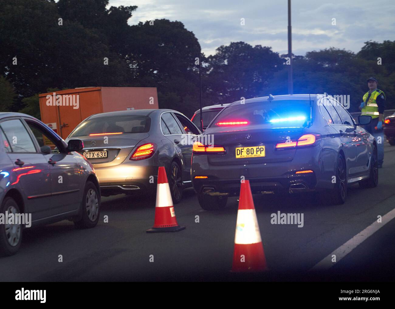Police Breath testing post on Harbour Bridge Stock Photo Alamy