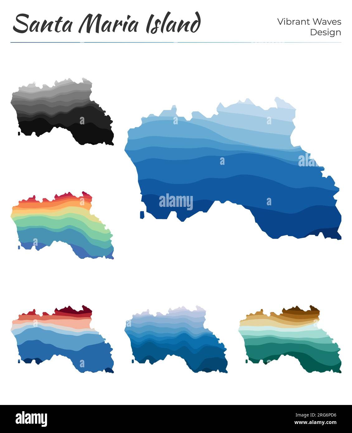 Set of vector maps of Santa Maria Island. Vibrant waves design. Bright ...