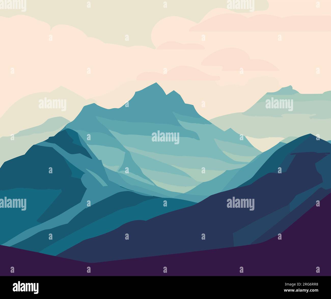 Flat minimalist mountain landscape illustration Stock Vector