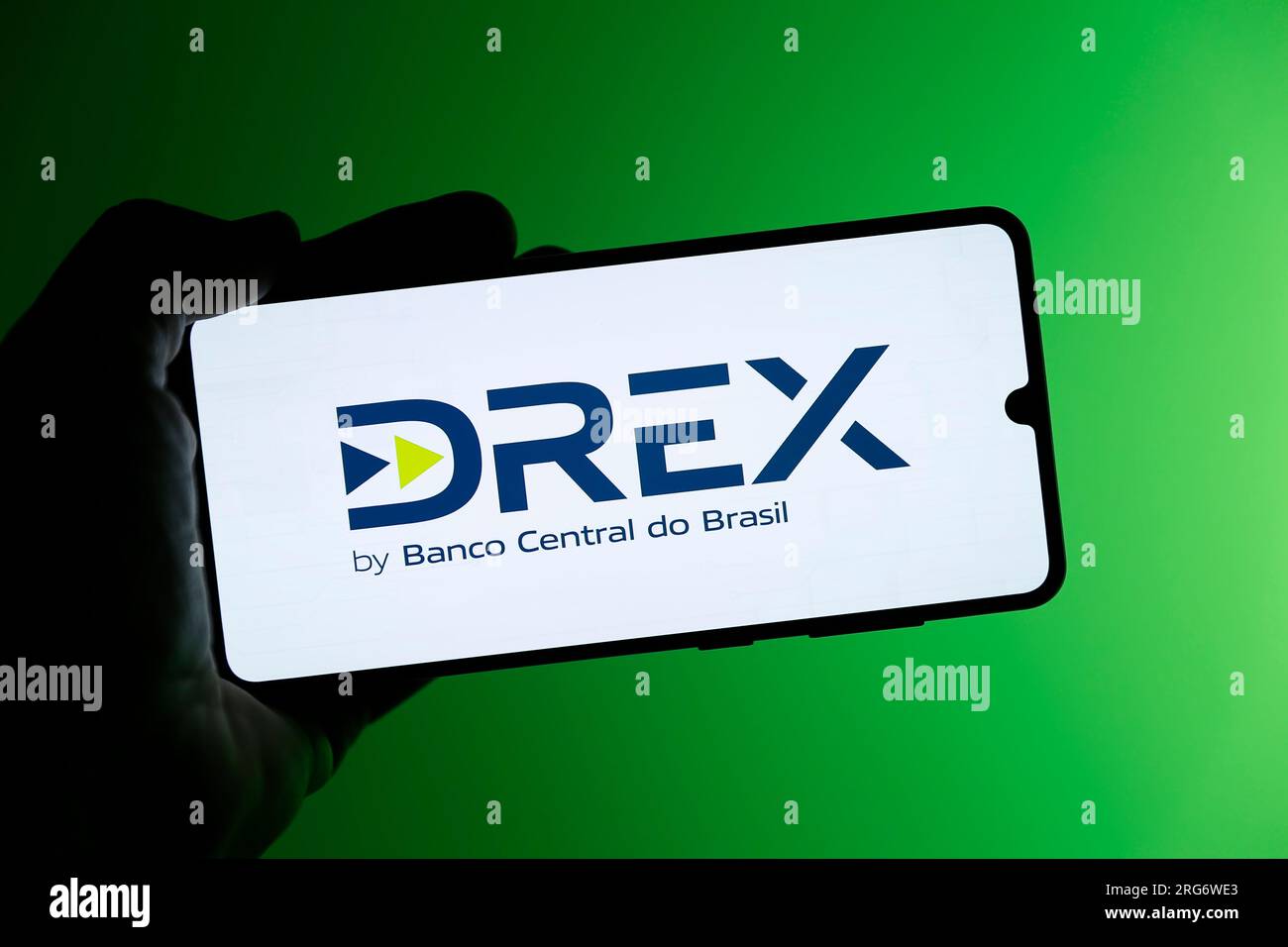 Minas Gerais, Brazil - August 7, 2023: illustrative image of the real digital currency of Brazil DREX on the cell phone screen Stock Photo