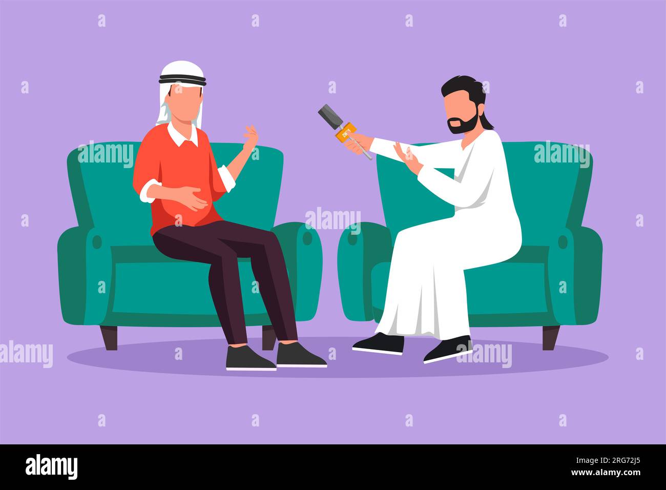 Cartoon flat style drawing Arab journalist interview with famous person