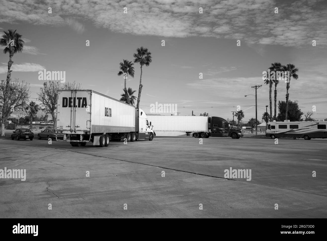 Trucks at truck stop, Thousand Palms, California Stock Photo Alamy