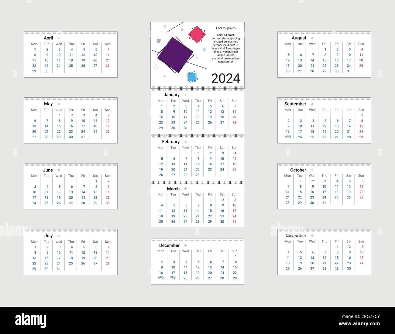 Quarter. Calendar 2024. Corporate calendar template for organizations