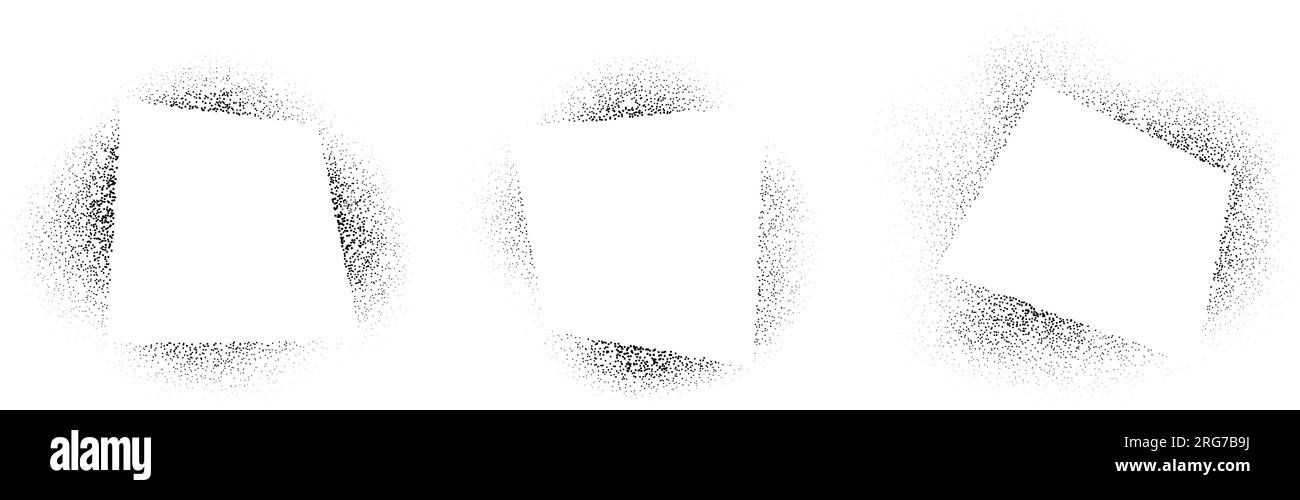 Set of geometric frames with spray stencil effect. Grunge dotted ...