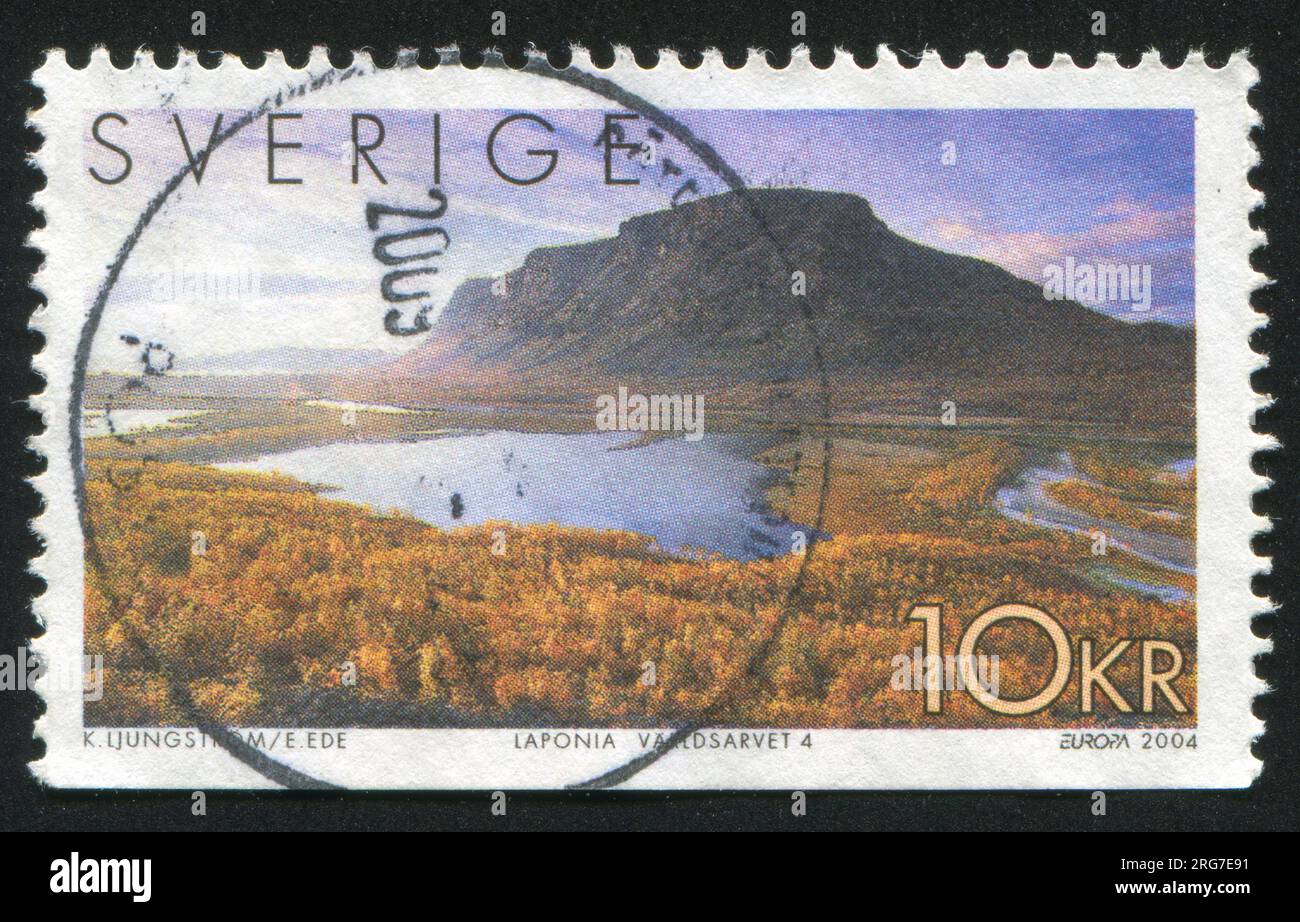 RUSSIA KALININGRAD, 14 SEPTEMBER 2013: stamp printed by Sweden, shows Mountain in Lapland, circa ...