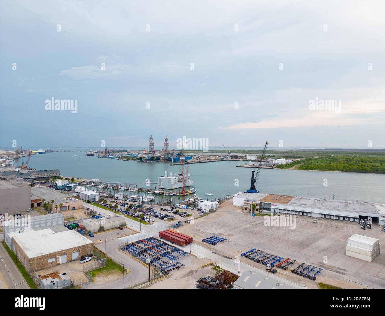 Aerial drone photo Port of Galveston Texas Pier 18 Stock Photo - Alamy