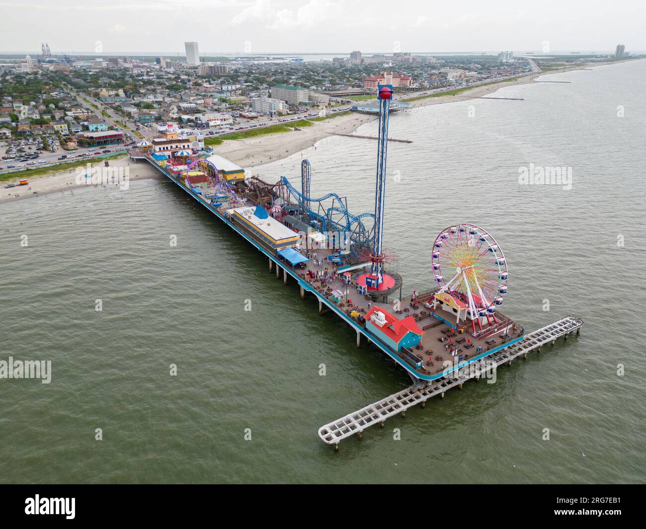 Aerial Drone Photo Galveston Island Historic Pleasure Pier Texas Usa 