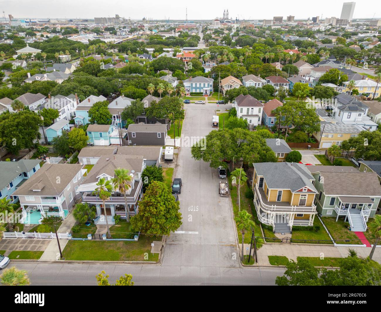 Aerial photo residential homes in galveston beach texas stock photo alamy