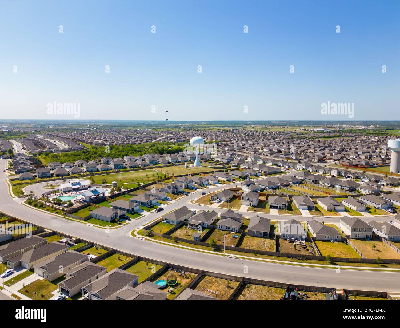 Aerial photo new developed neighborhood homes in Manor Texas Stock Photo Alamy