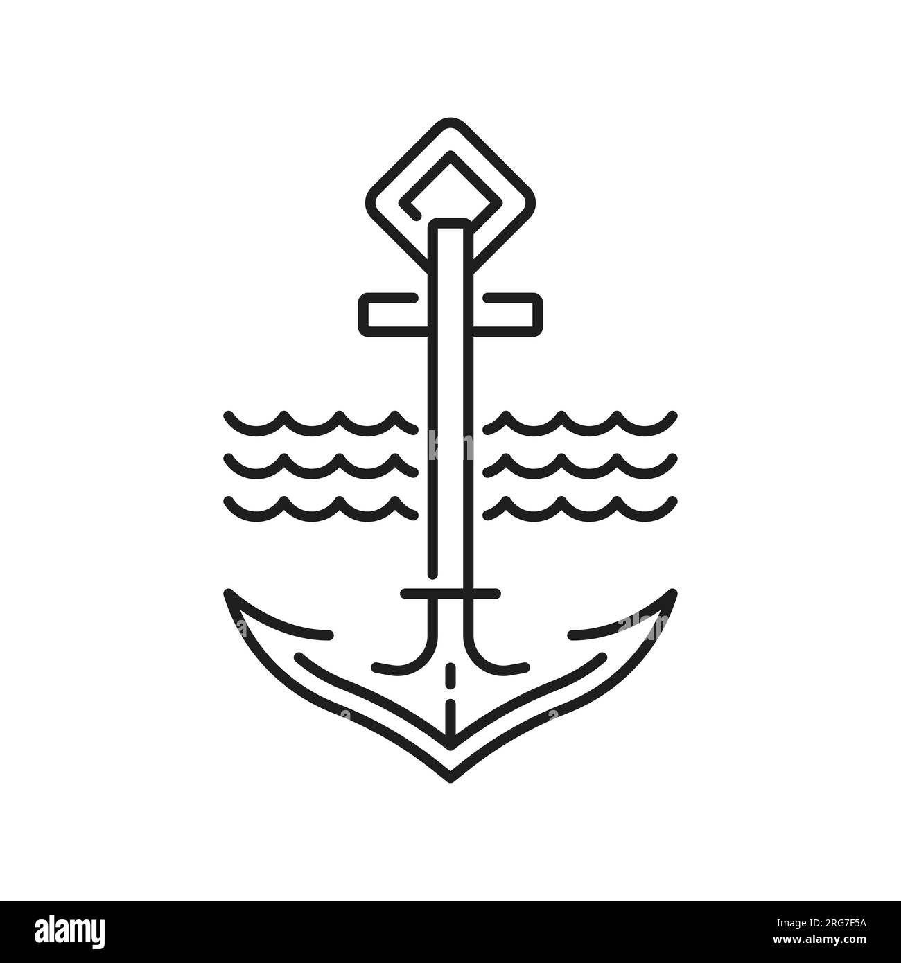 Marine boat or vessel anchor and wave line icon. Nautical sailing ship