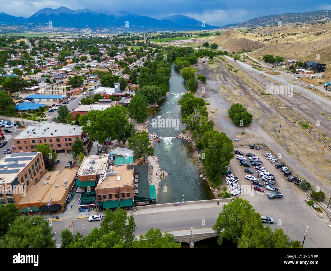 Aerial photo Salida on the Arkansas River Colorado Stock Photo