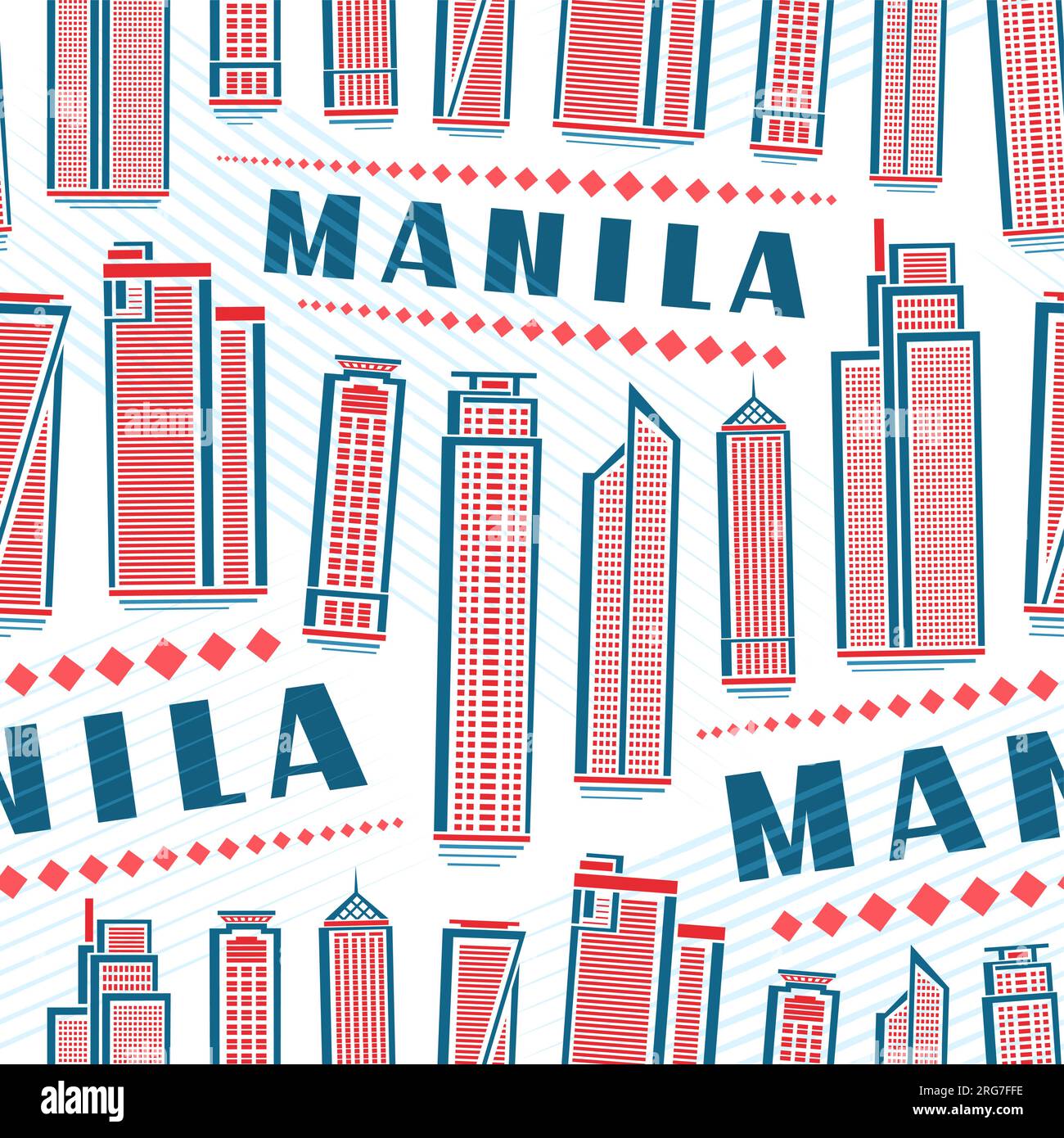 Vector Manila Seamless Pattern, repeating background with illustration of red famous manila city scape on white background for wrapping paper, decorat Stock Vector