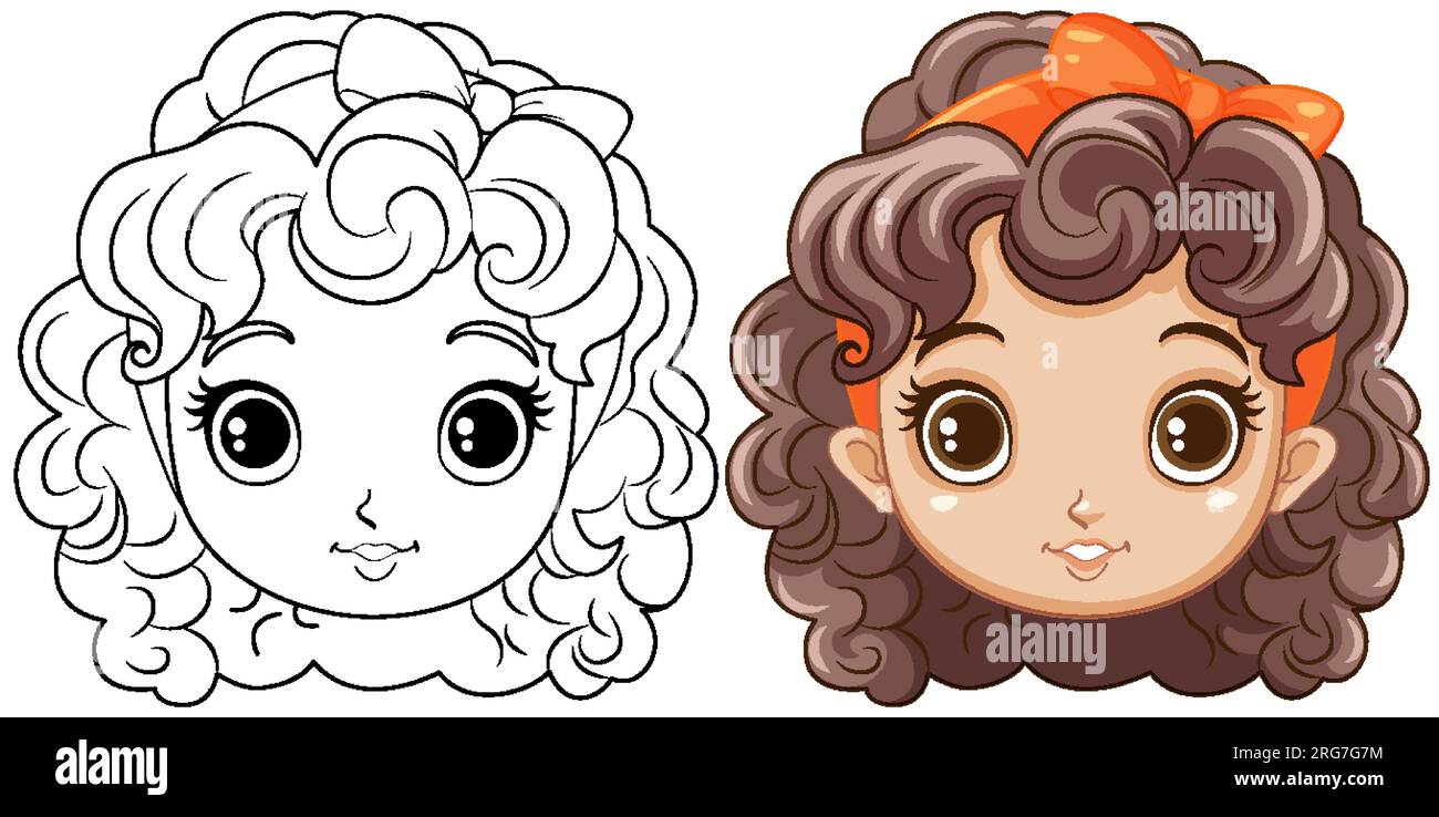 Kid Coloring Book Character Curly Hair Stock Vector (Royalty Free