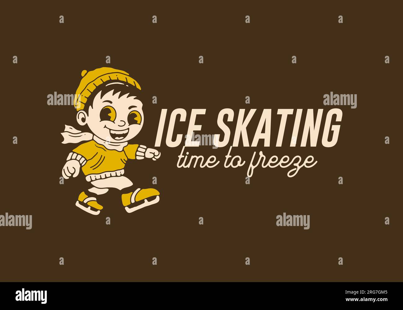 Ice skating time to freeze, mascot character illustration of a little