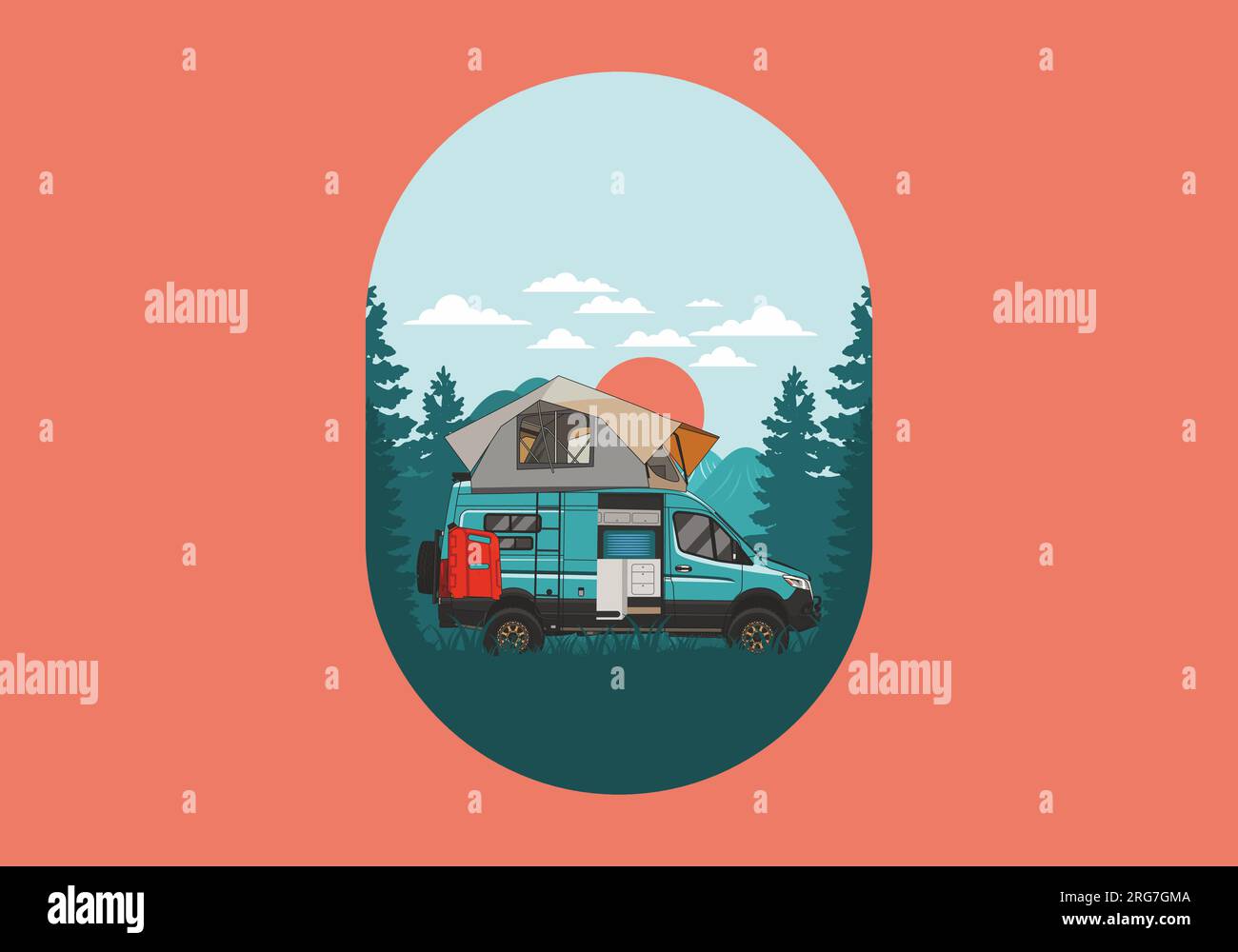 Large camper van with roof tent illustration design Stock Vector Image ...