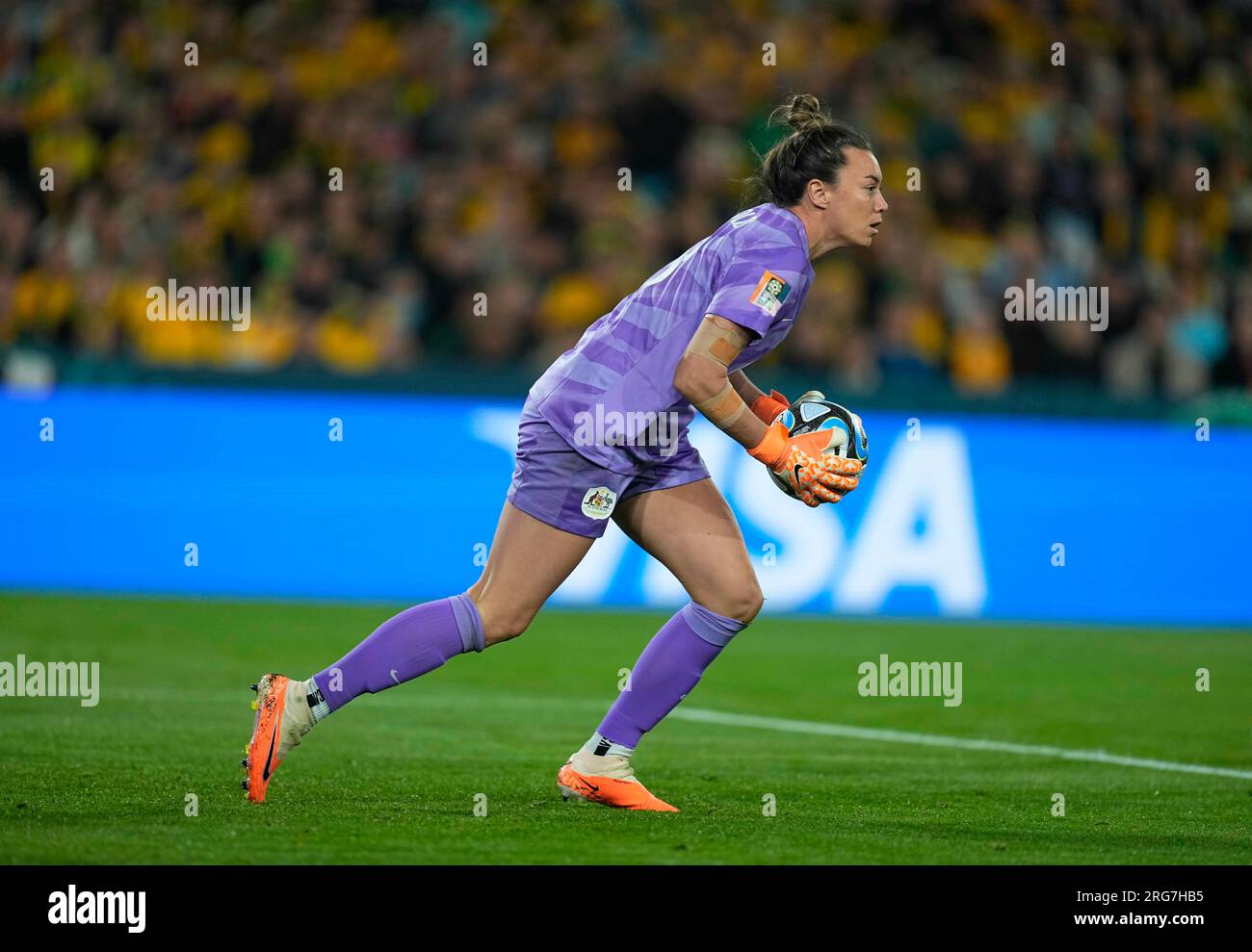 August 07 2023: Mackenzie Arnold (Australia) controls the ball during a game, at, . Kim Price/CSM Stock Photo