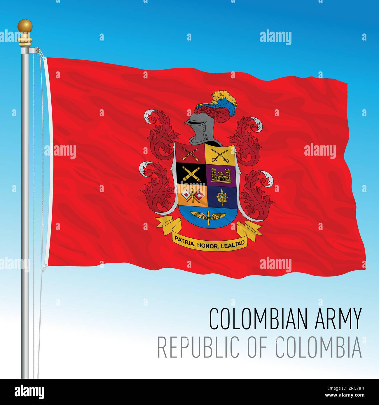 Colombian Army waving flag, Republic of Colombia, south america, vector illustration Stock Vector