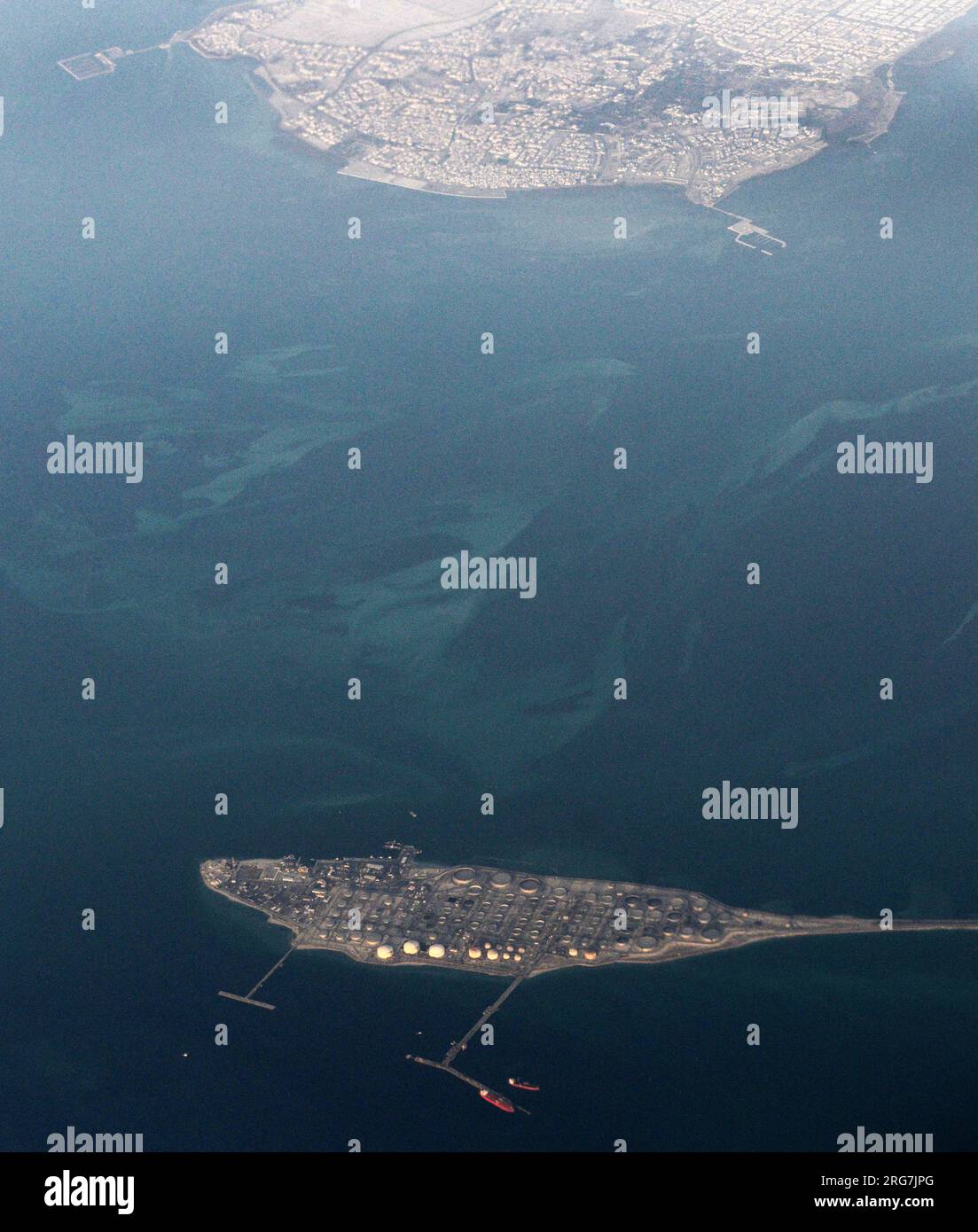 Aerial view of Ras Tanura and Tarout island in Saudi Arabia. Stock Photo