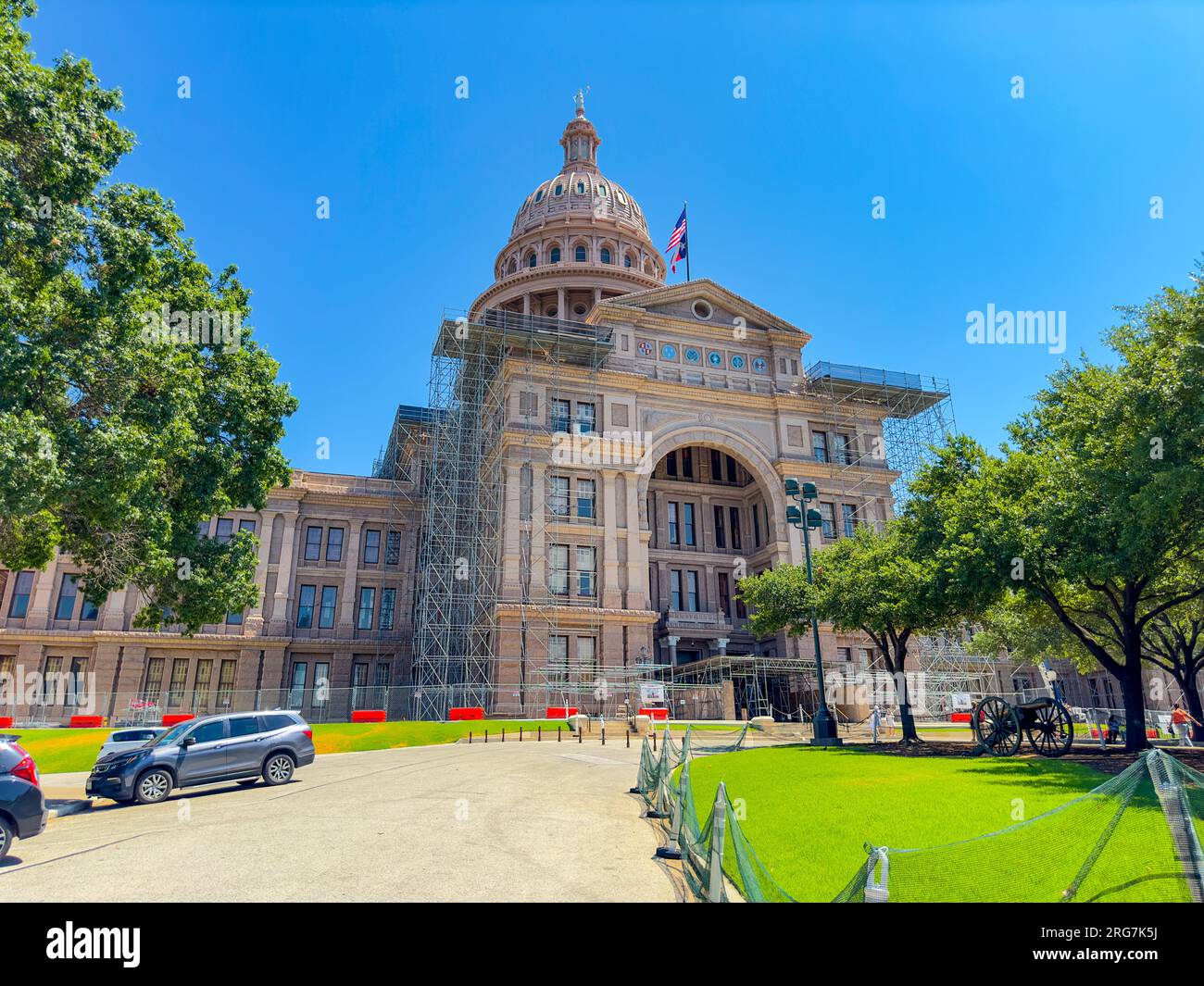 Photo of the Texas State Capitol Building Downtown Austin under repair and renovation circa 2023 Stock Photo