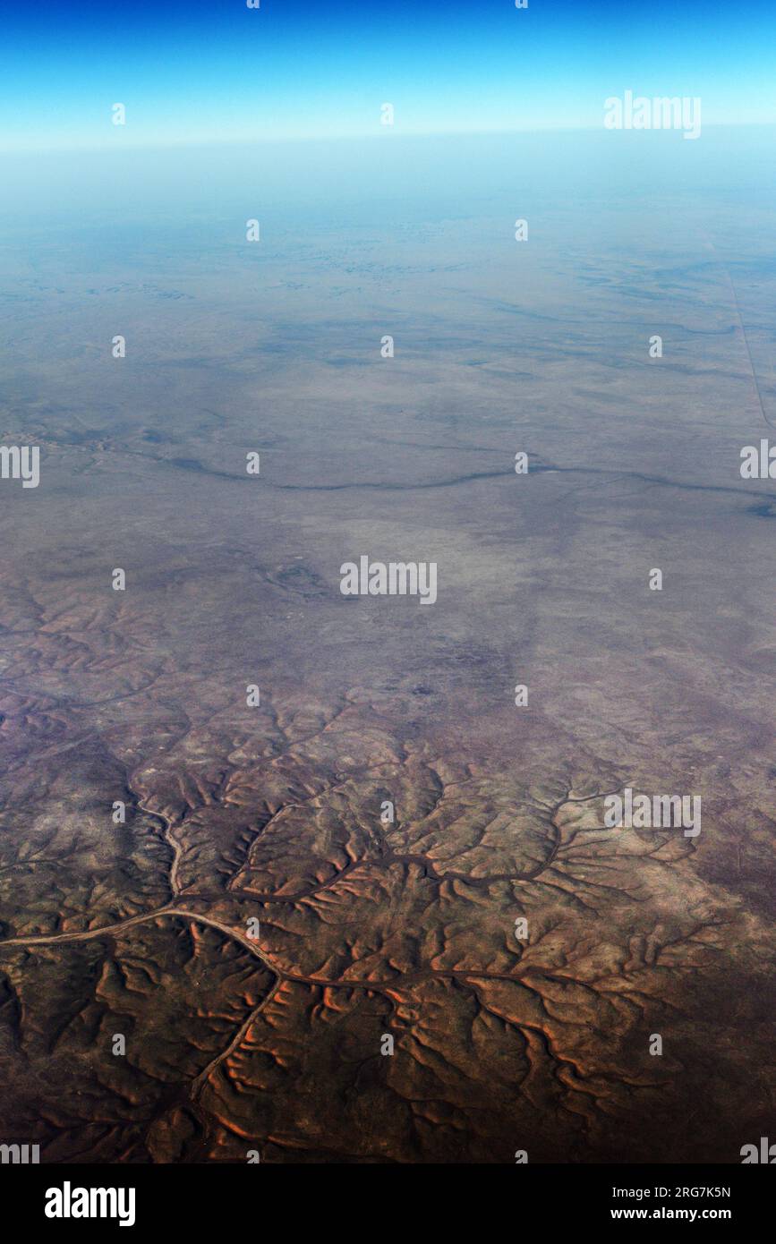 Aerial landscape of the Arabian desert in the Turaif region in Saudi Arabia. Stock Photo