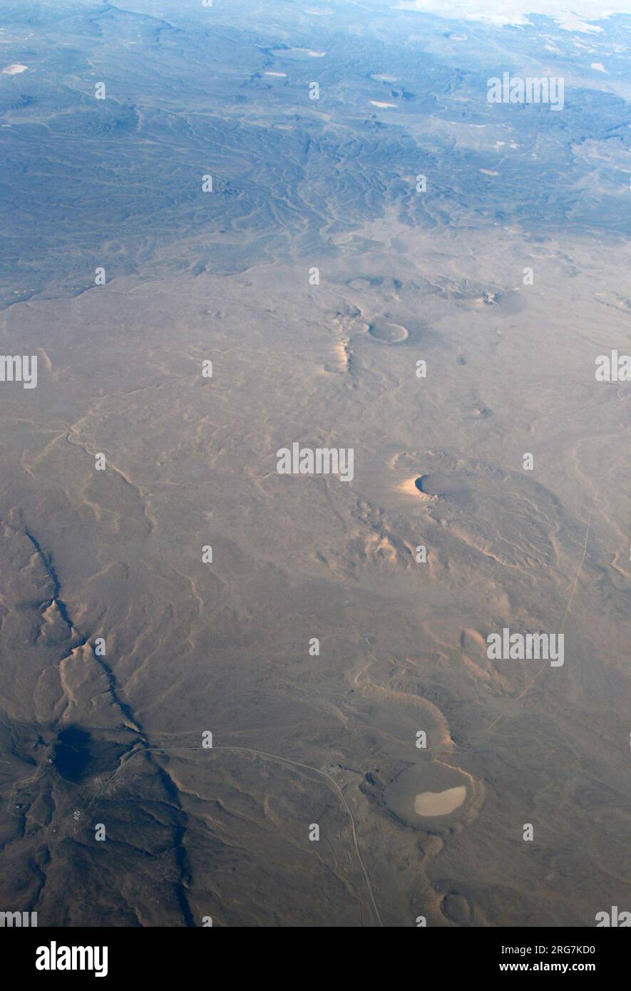 Aerial landscape of the Arabian desert in the Turaif region in Saudi Arabia. Stock Photo
