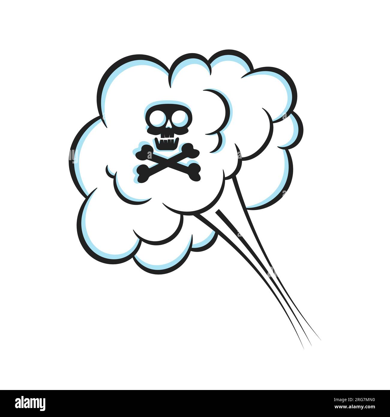 Fart smoke smelling cloud with skull and crossing bones pop art comic
