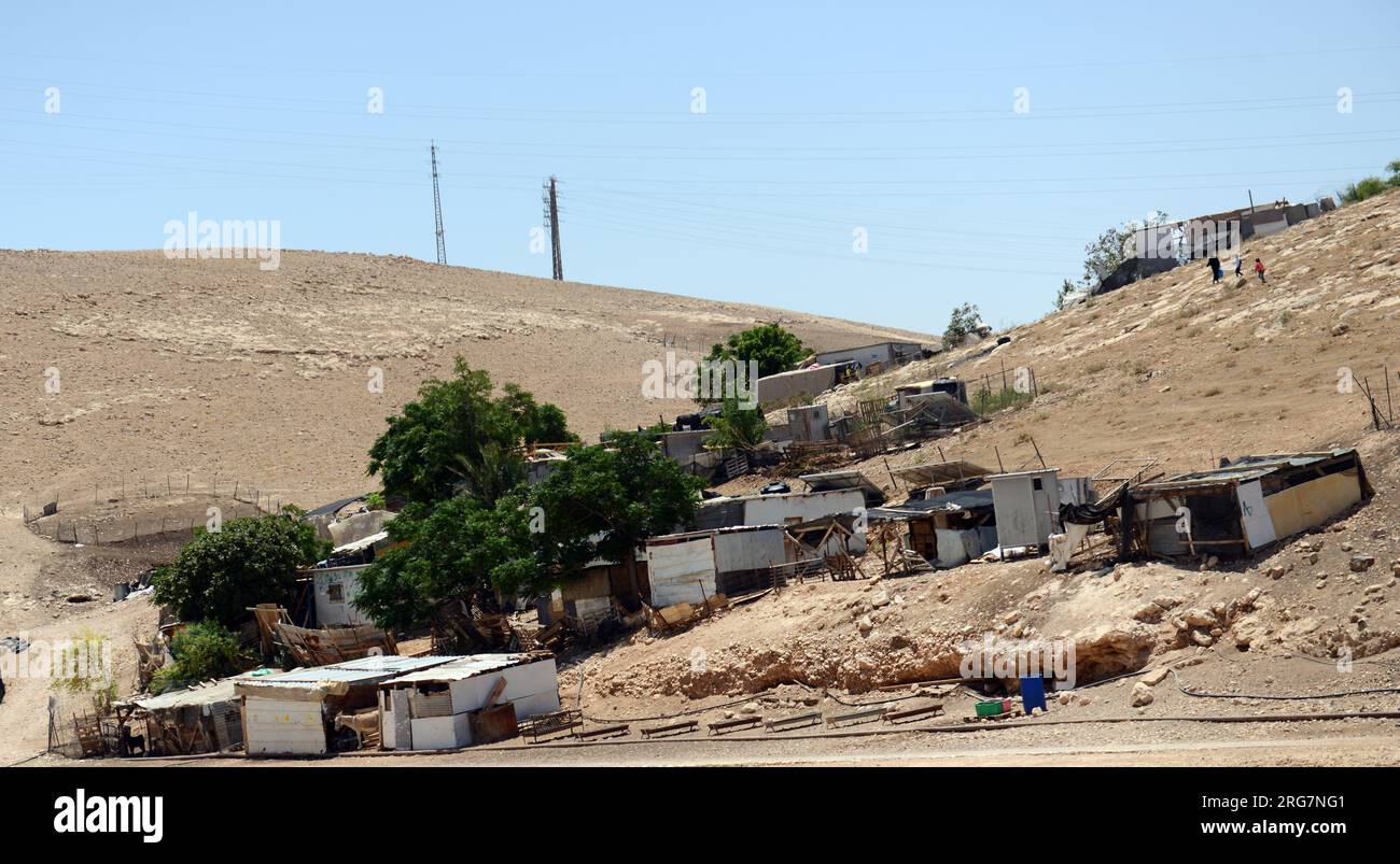A Bedouin Encampment in The Judean Desert East of Jerusalem along the road to to Jericho and the Dead Sea. Stock Photo