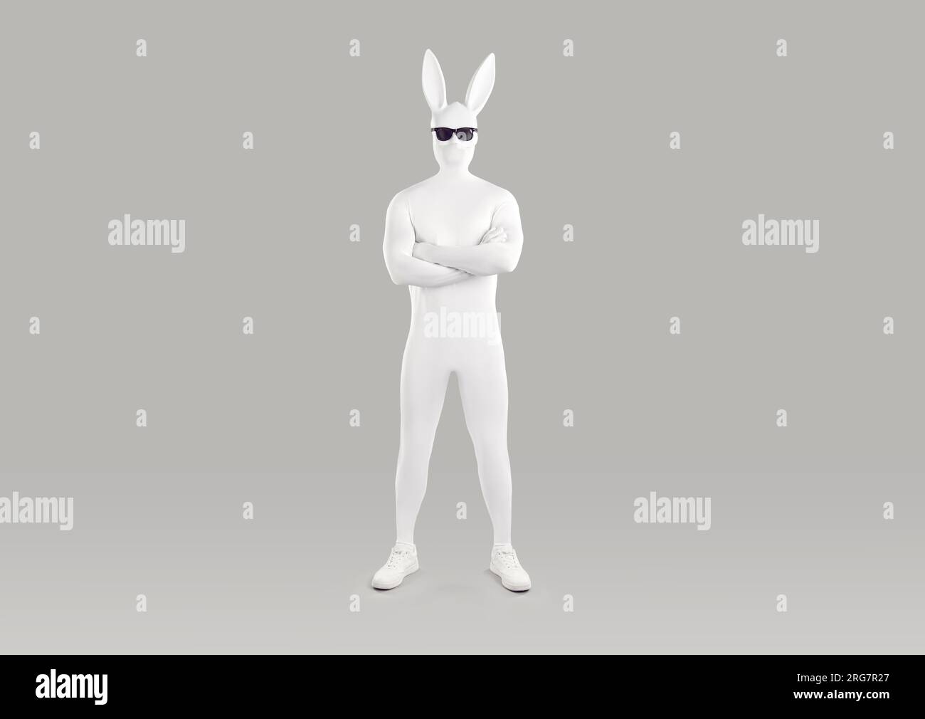 Portrait of unrecognizable person wearing white spandex costume and