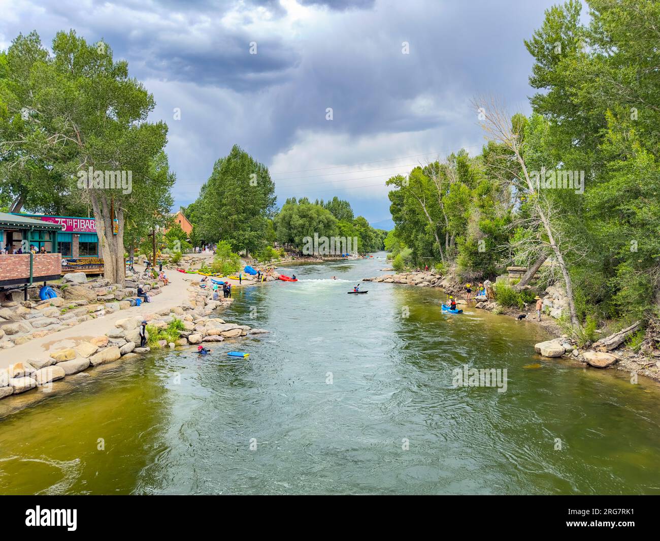 Salida, CO, USA - July 27, 2023: Photo of people kayaking in the river at Salida Colorado Stock Photo