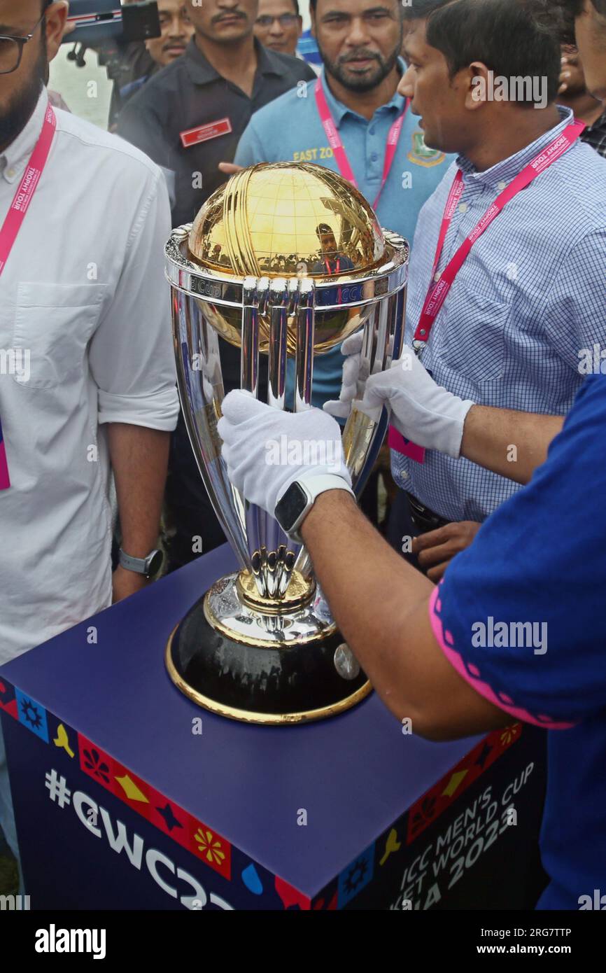 ICC Cricket World Cup 2023 Trophy Tour has arrived in Bangladesh. The prestigious trophy is set to tour various locations in the country Stock Photo