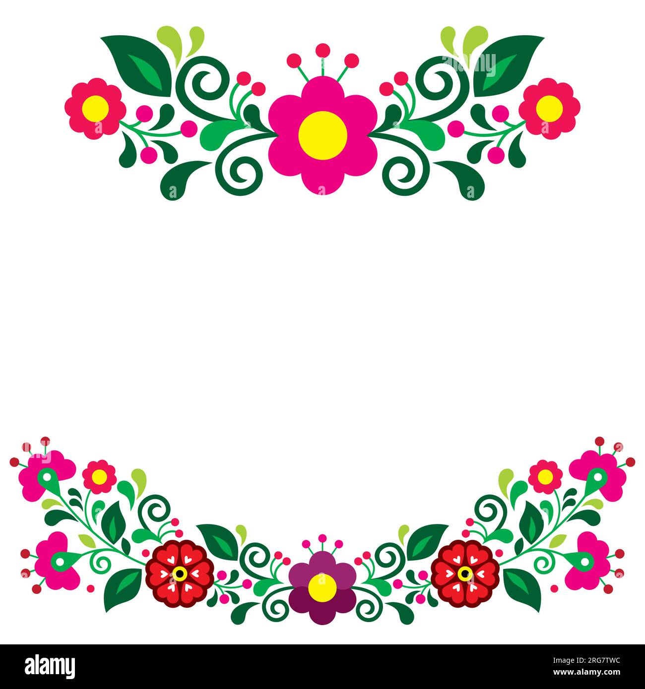 Mexican folk art style vector floral greeting card design elements, retro vibrant patterns set inspired by traditional embroidery from Mexico Stock Vector