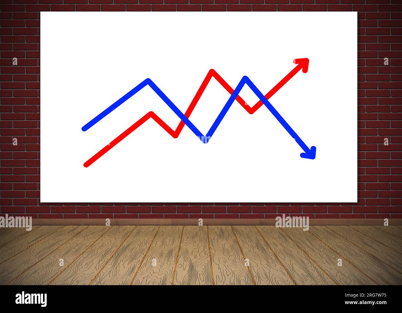 poster with chart hanging on red brick wall Stock Photo