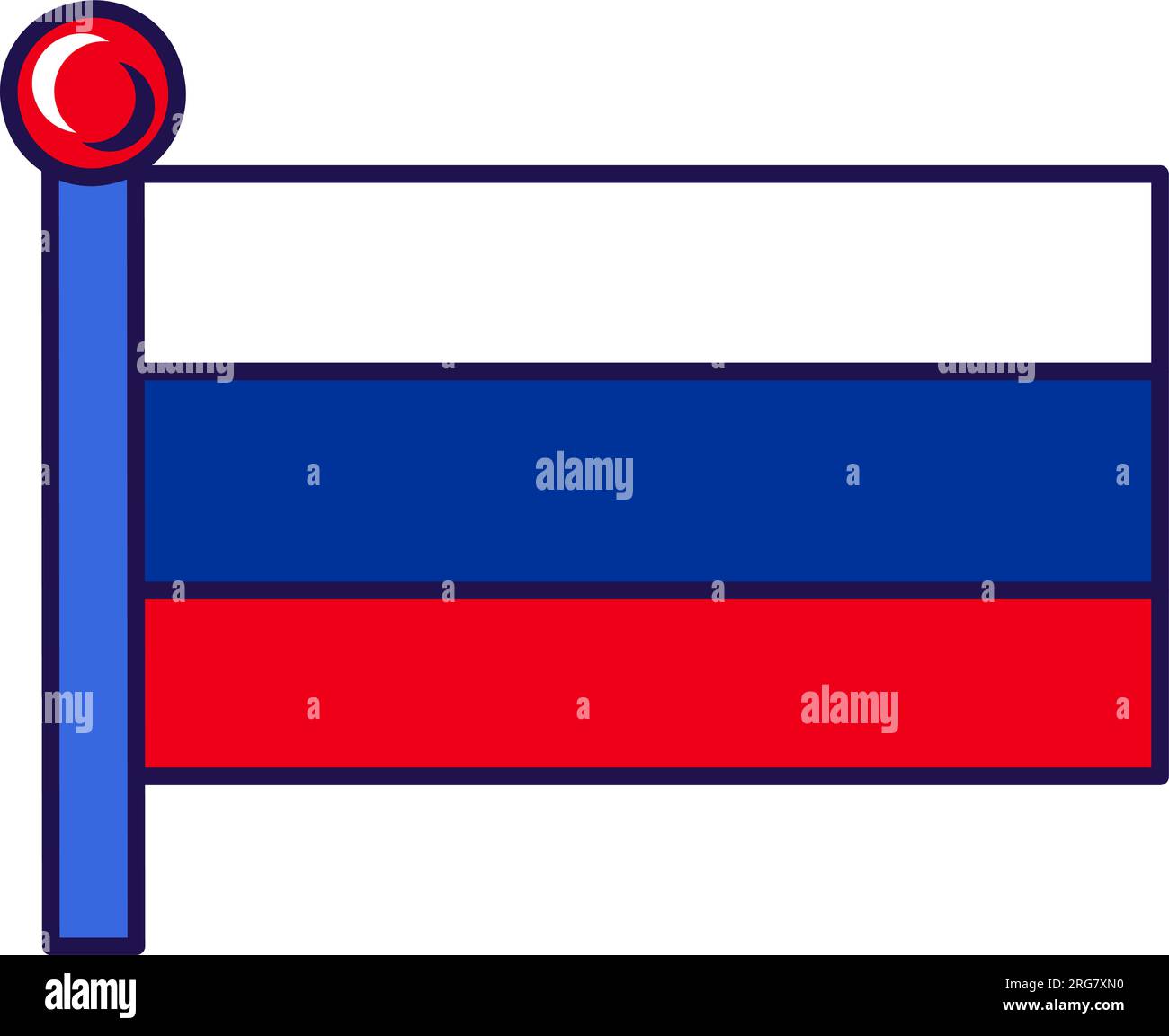 Russia country flag on flagpole for registration of solemn event, meeting foreign guests. Russia official flag on pole of participating states. Simple Stock Vector
