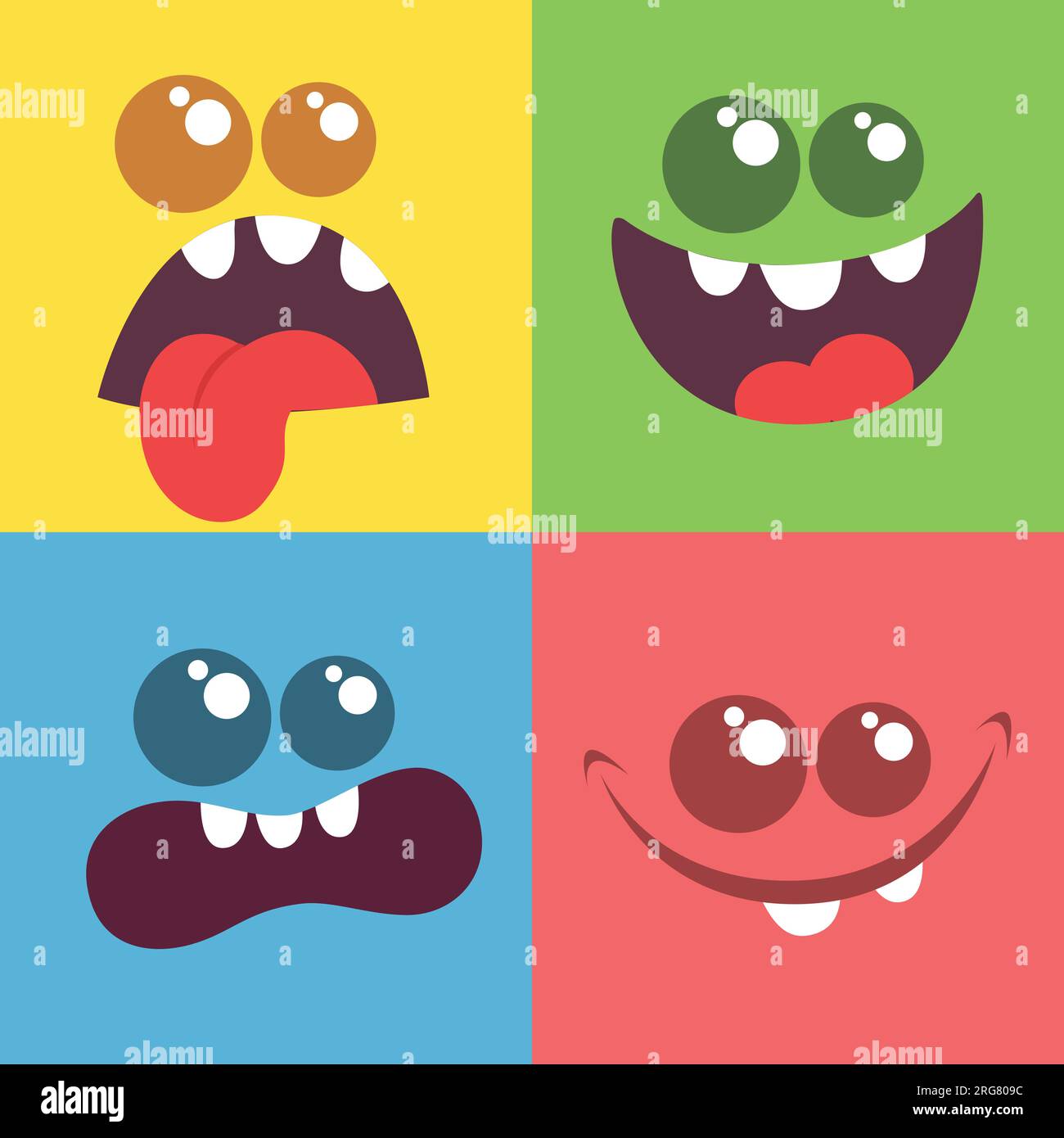 Funny cartoon monster face expressions set . Halloween vector design ...