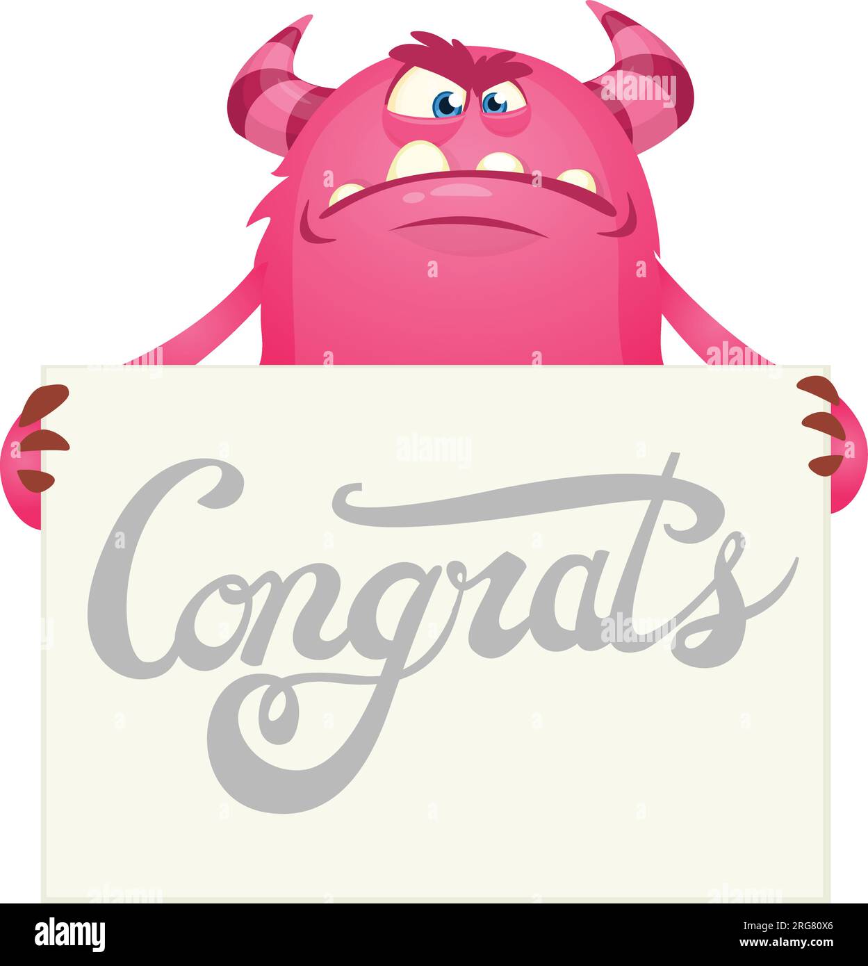Catoon angry monster holding paper with sample message. Vector illustration Stock Vector