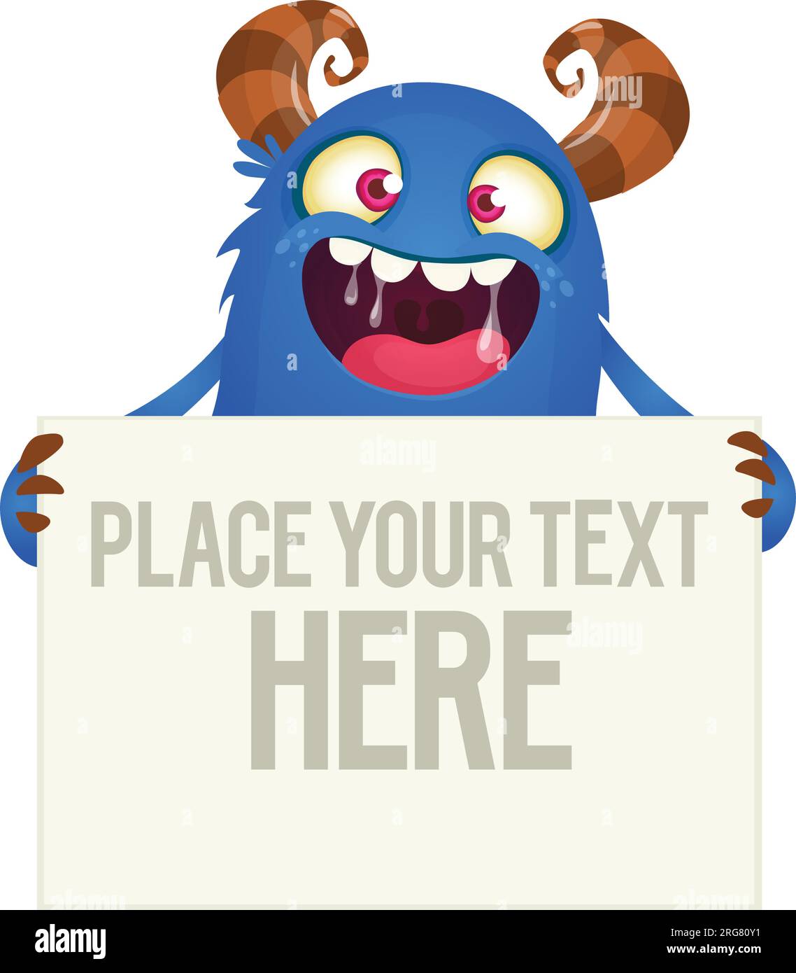 Catoon monster holding blank sign with sample message on it. Vector ...