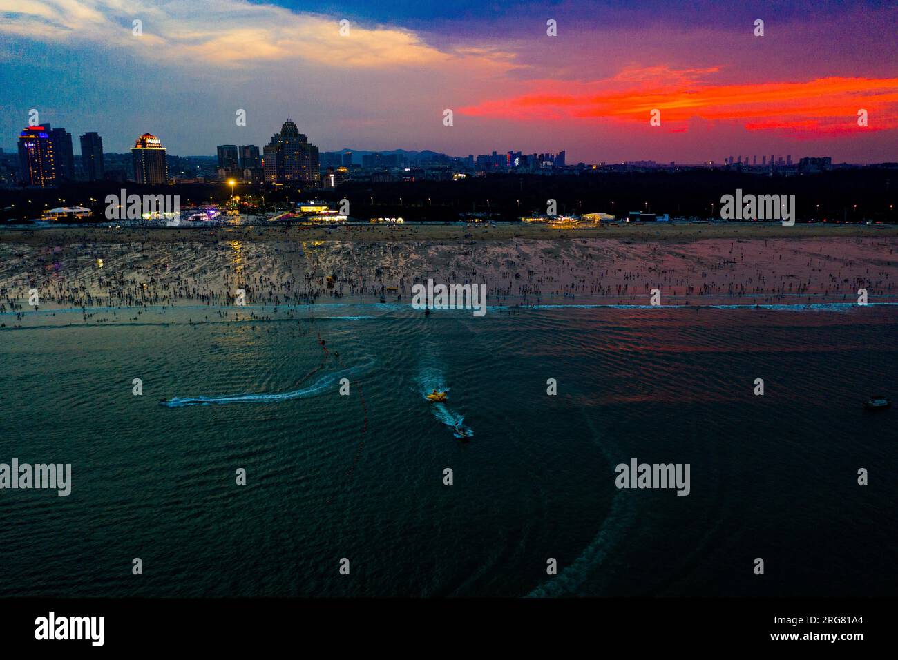 Aerial photo shows tourists enjoying summer time on the beach in Fuzhou  City, southeast China's Fujian Province, 6 August, 2023. (Photo by  ChinaImages/Sipa USA) Credit: Sipa US/Alamy Live News Stock Photo 