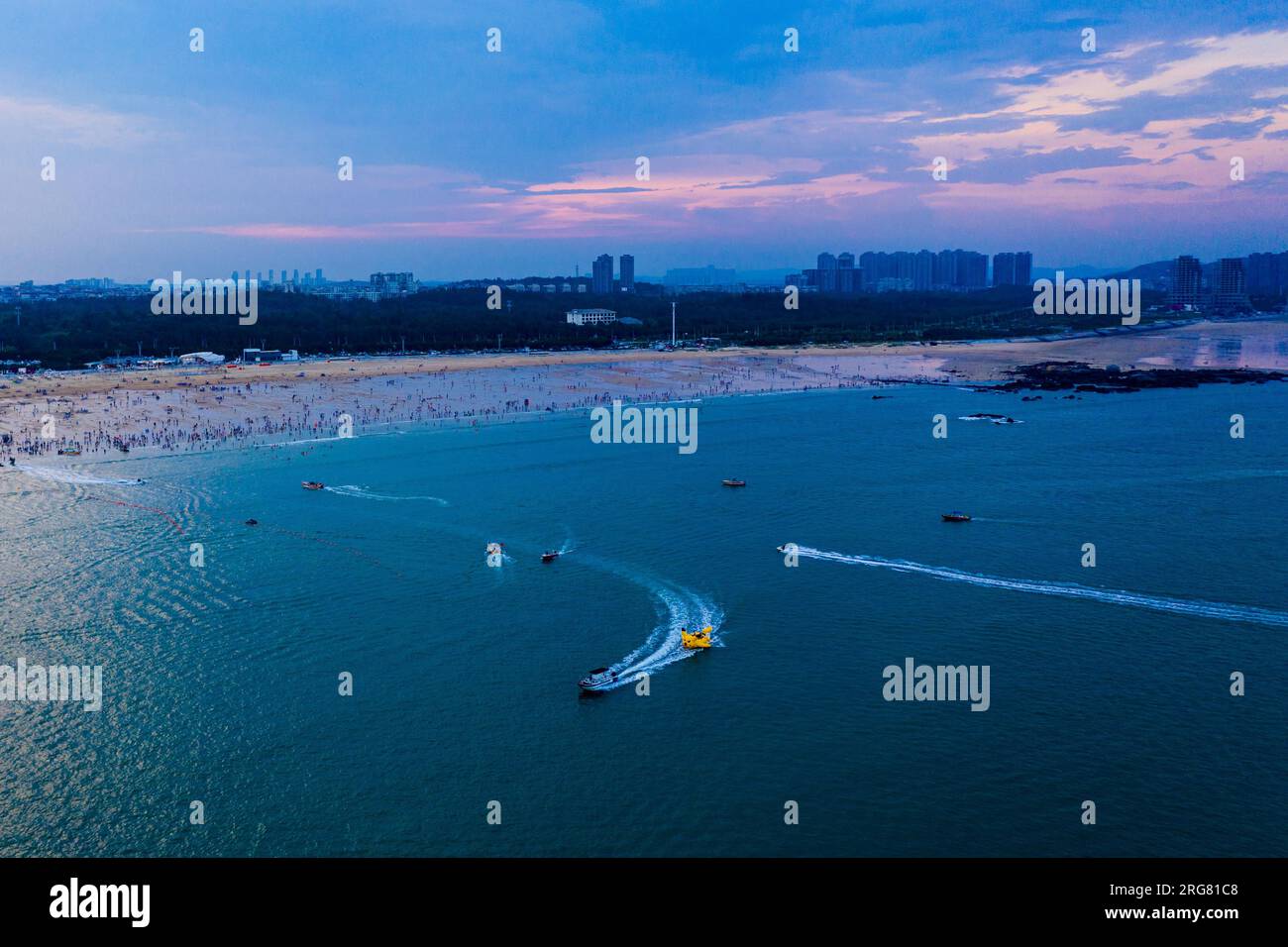 Aerial photo shows tourists enjoying summer time on the beach in Fuzhou  City, southeast China's Fujian Province, 6 August, 2023. (Photo by  ChinaImages/Sipa USA) Credit: Sipa US/Alamy Live News Stock Photo 