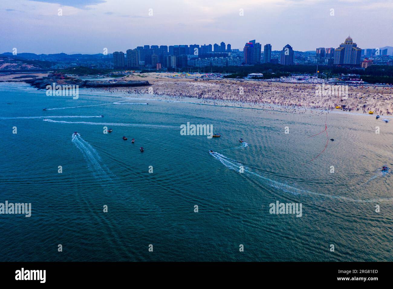 Aerial photo shows tourists enjoying summer time on the beach in Fuzhou  City, southeast China's Fujian Province, 6 August, 2023. (Photo by  ChinaImages/Sipa USA) Credit: Sipa US/Alamy Live News Stock Photo 