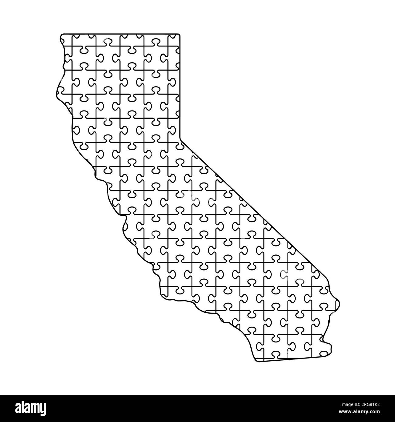 California jigsaw puzzle map on white background. Isolated illustration. Stock Photo
