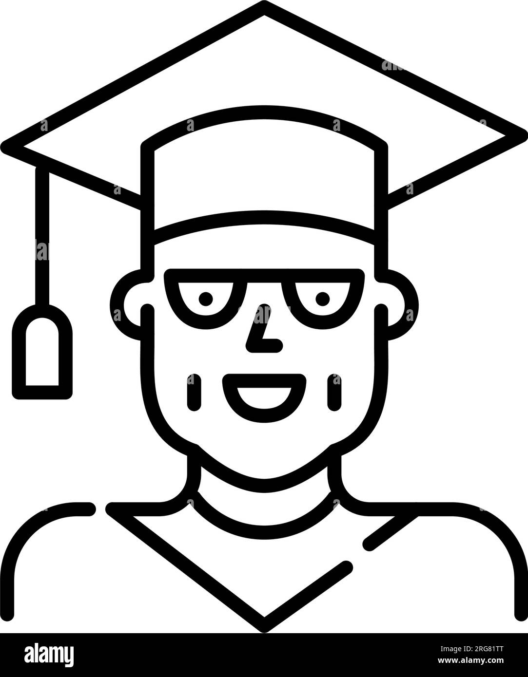 Middle-aged student graduating from college. Wearing mortar and gown. Higher education for older adults. Editable icon Stock Vector