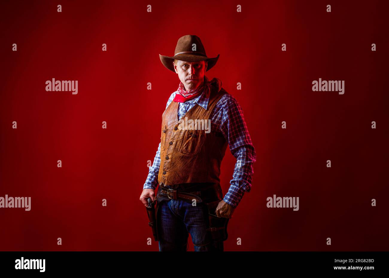 American cowboy. Cowboy wearing hat. Western life. Guy in cowboy hat