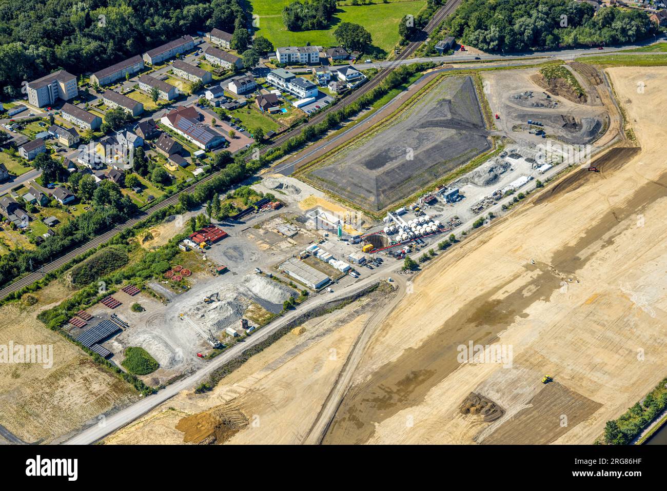 Aerial view, Wasserstadt Aden at Datteln-Hamm canal, construction area for planned city quarter, Weddinghofen, Bergkamen, Ruhr area, North Rhine-Westp Stock Photo