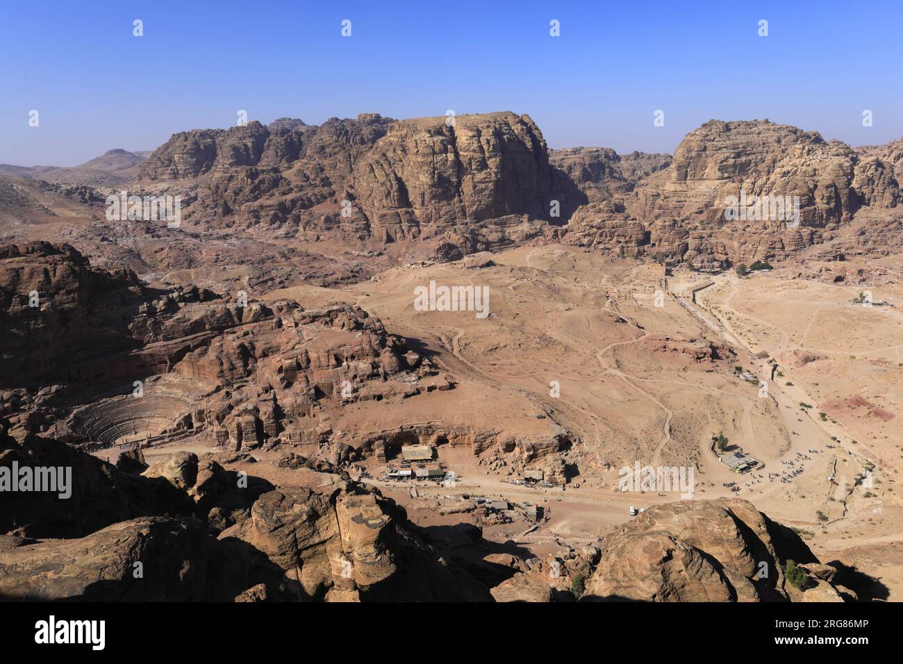 High overview of Petra city, UNESCO World Heritage Site, Wadi Musa, Jordan, Middle East Stock Photo