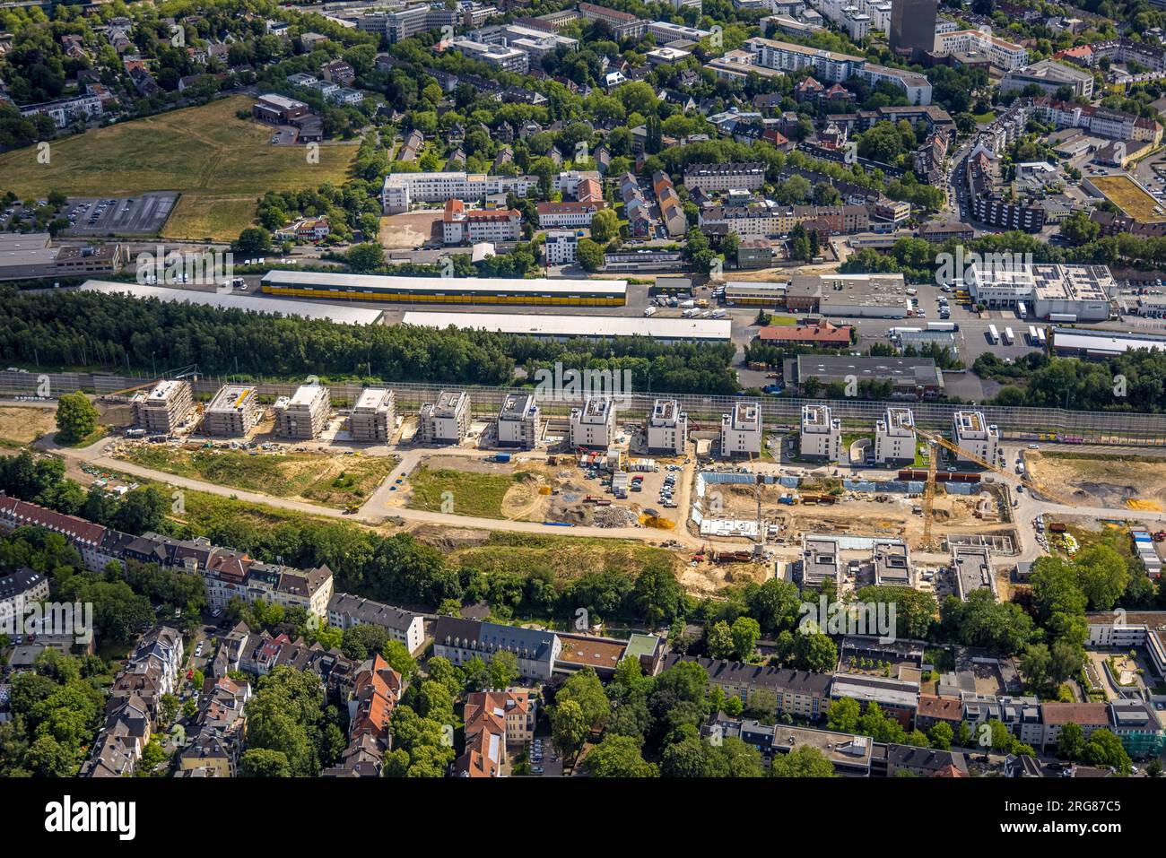 Luftbild, Baustelle Kronprinzenviertel für Neubau von Wohnungen, Am Wasserturm Südbahnhof, Kaiserbrunnen, Westfalendamm, Dortmund, Ruhrgebiet, Nordrhe Stock Photo
