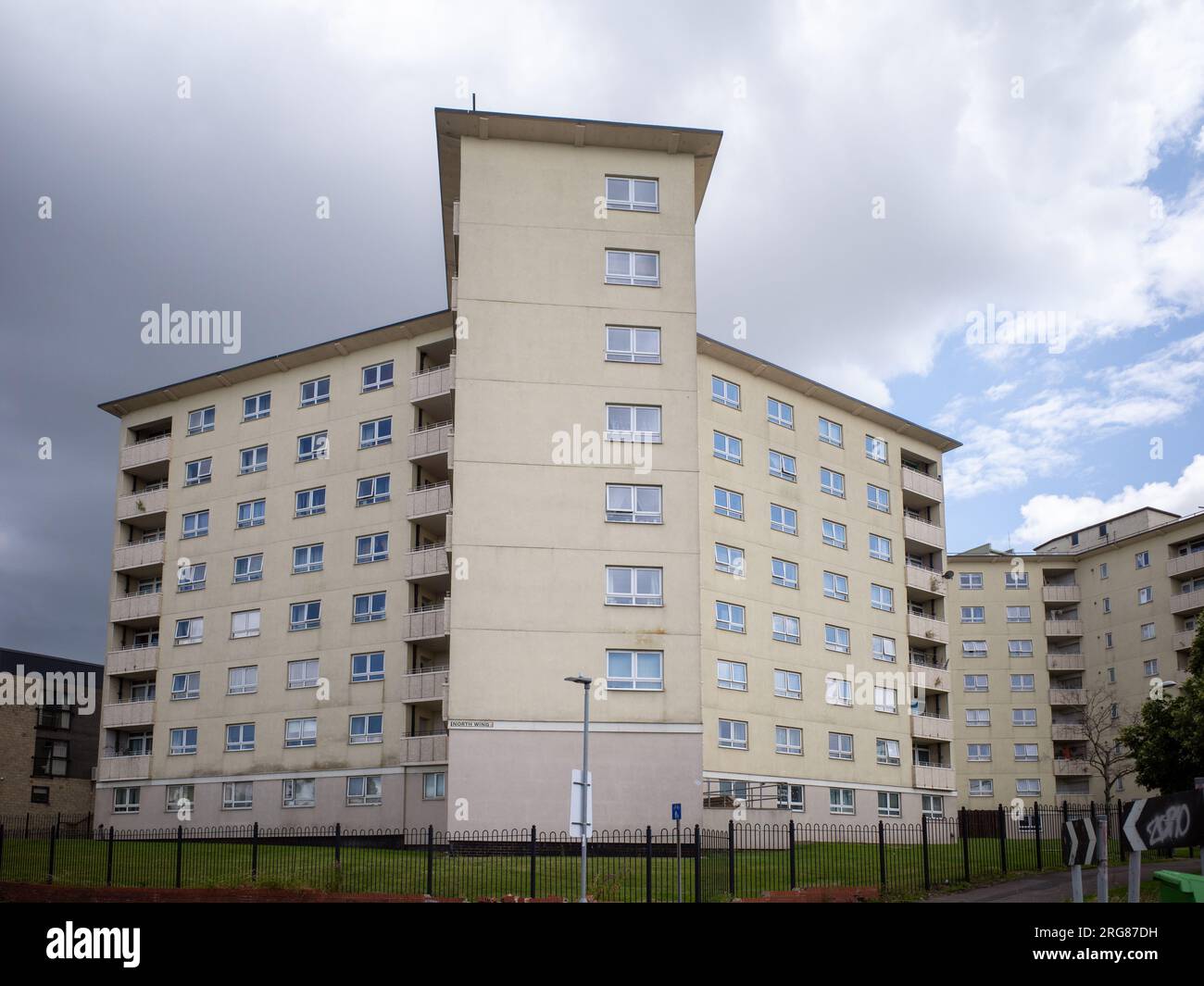 8-Storey council tower blocks in Bradford, 1960's architecture, UK social housing, High Rise flats England. Stock Photo