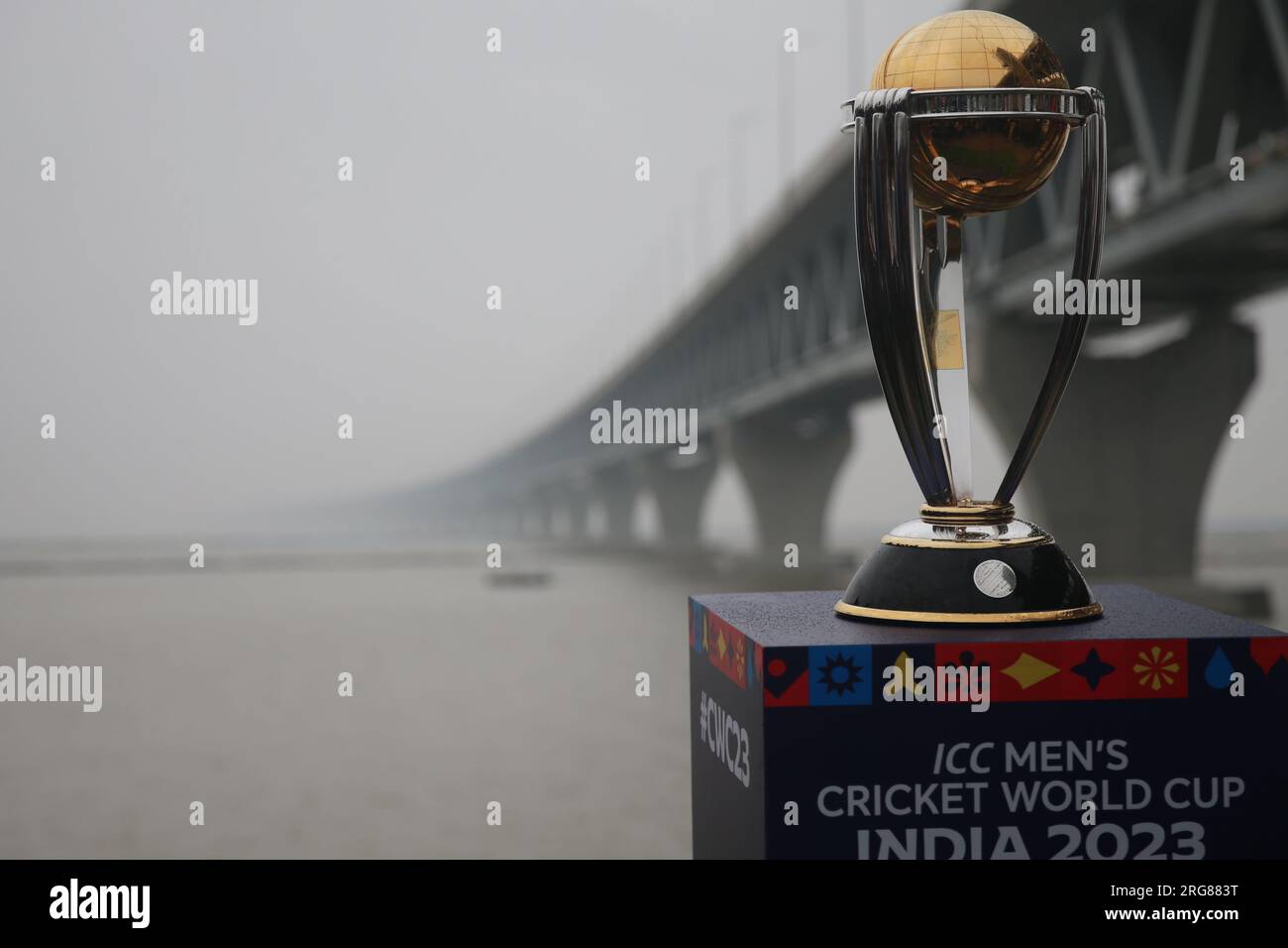 The ICC Cricket World Cup 2023 trophy on display at the Padma Bridge ...